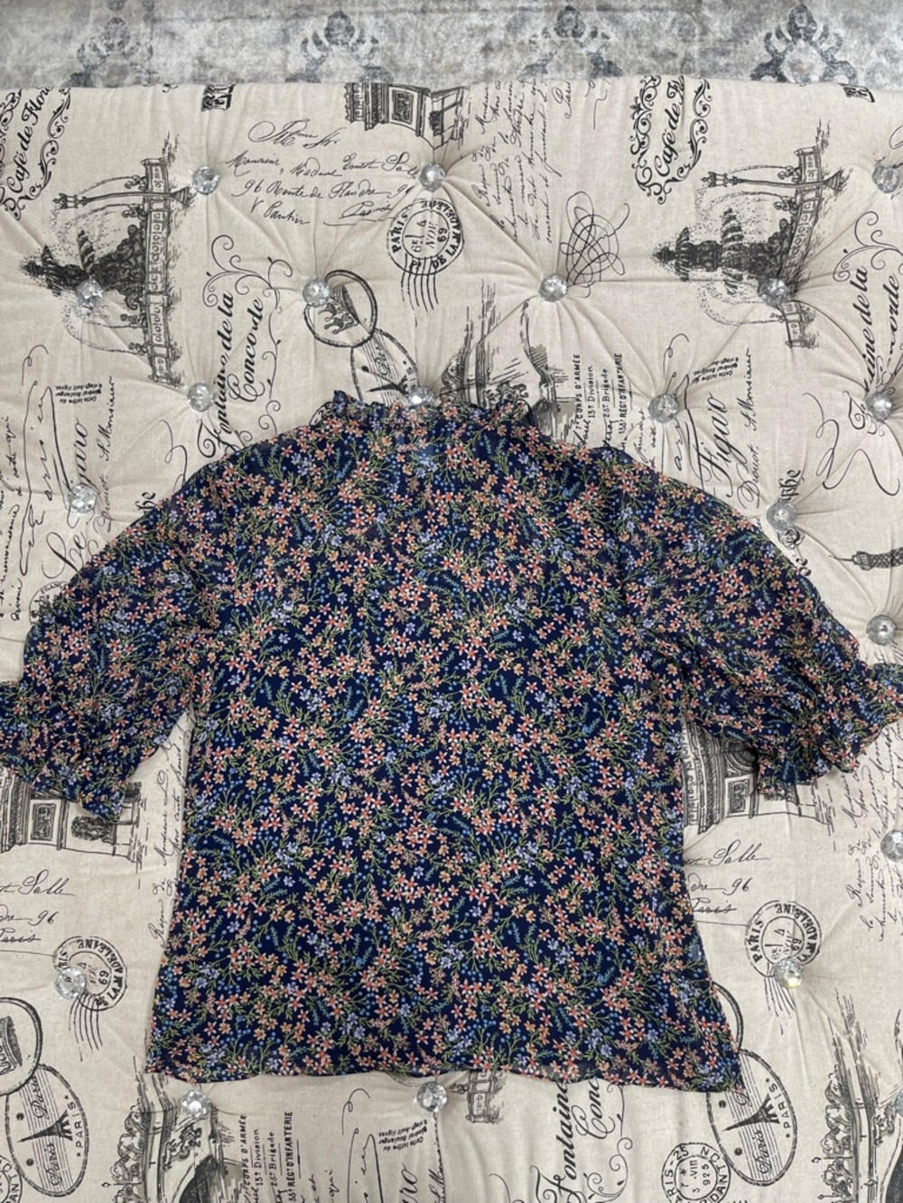 CeCe Navy Floral Button-Front Top with Ruffle Trim - Picture 10 of 10